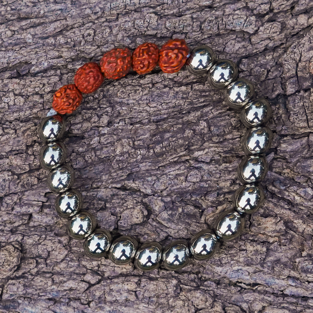 Natural Pyrite Bracelet with Rudraksha