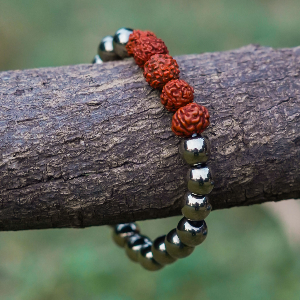 Natural Pyrite Bracelet with Rudraksha