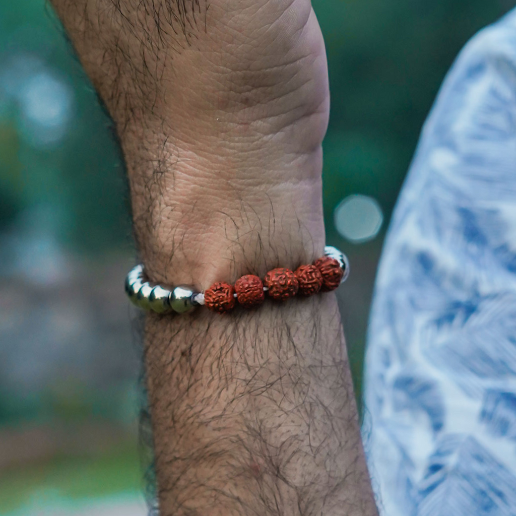 Natural Pyrite Bracelet with Rudraksha