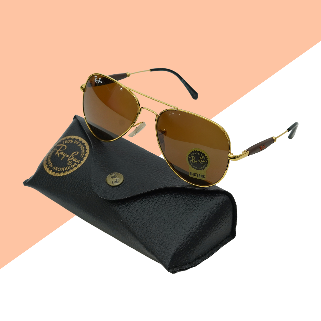 Ray Ban Golden Brown Metal Aviator Sun Glass