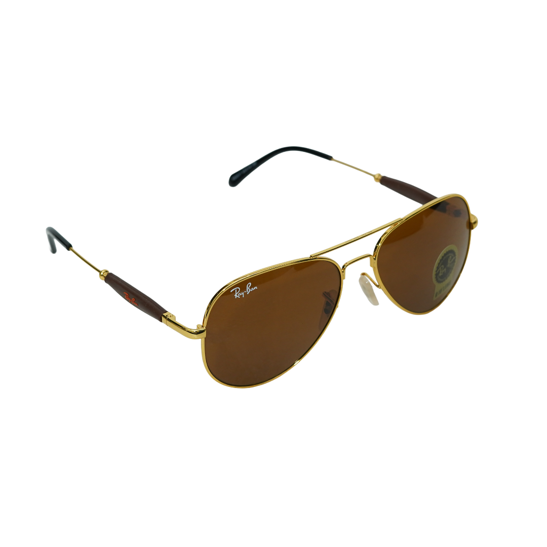 Ray Ban Golden Brown Metal Aviator Sun Glass