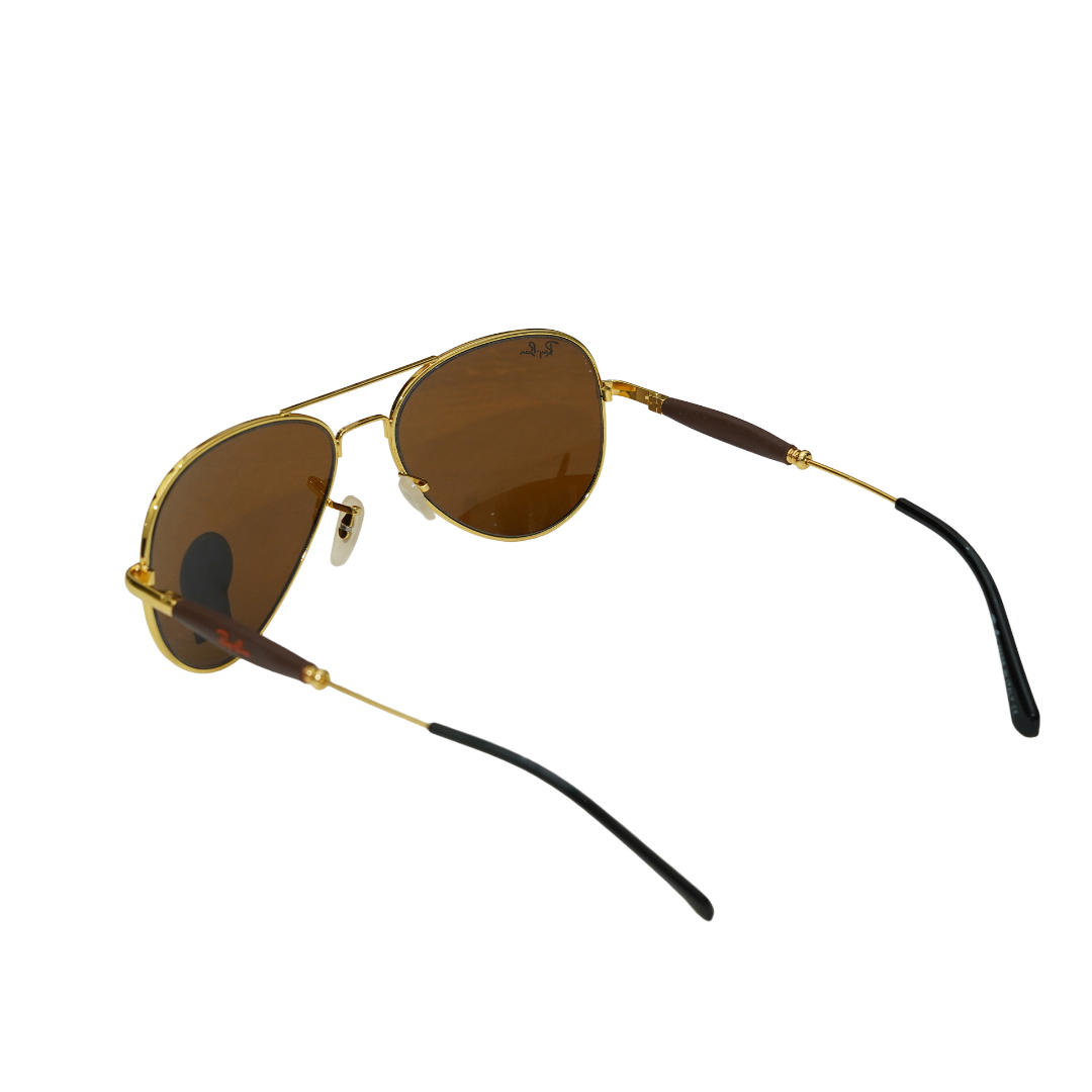 Ray Ban Golden Brown Metal Aviator Sun Glass