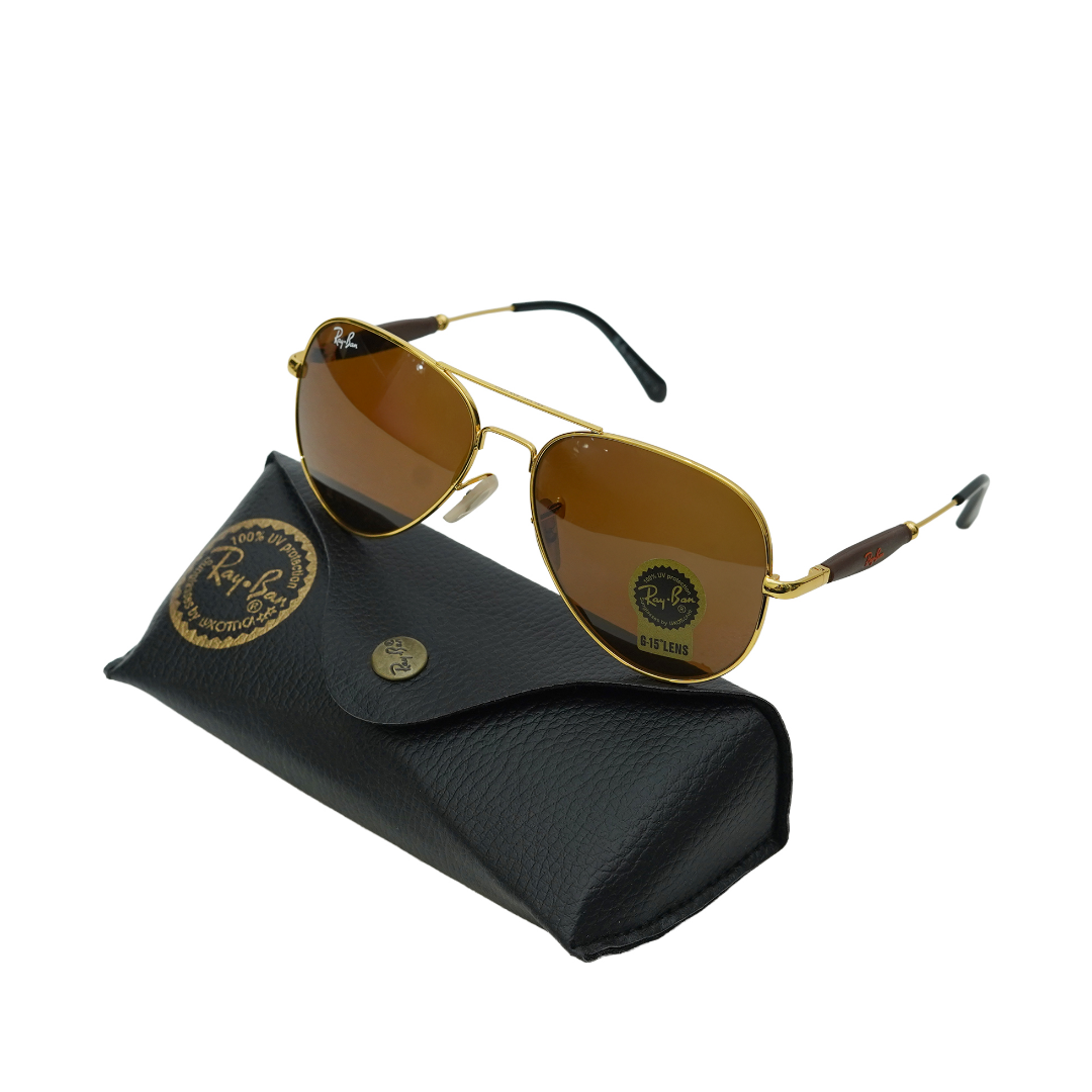 Ray Ban Golden Brown Metal Aviator Sun Glass