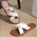 Stylish White Cross-Strap Flat Sandals for Women with Elegant Anklet Design